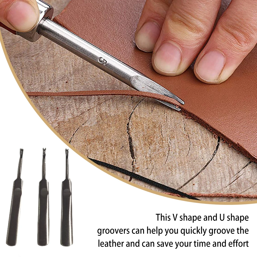 3Pcs Leather Groover Kit U V S - Leatherwork Edge Creaser 评论和价格